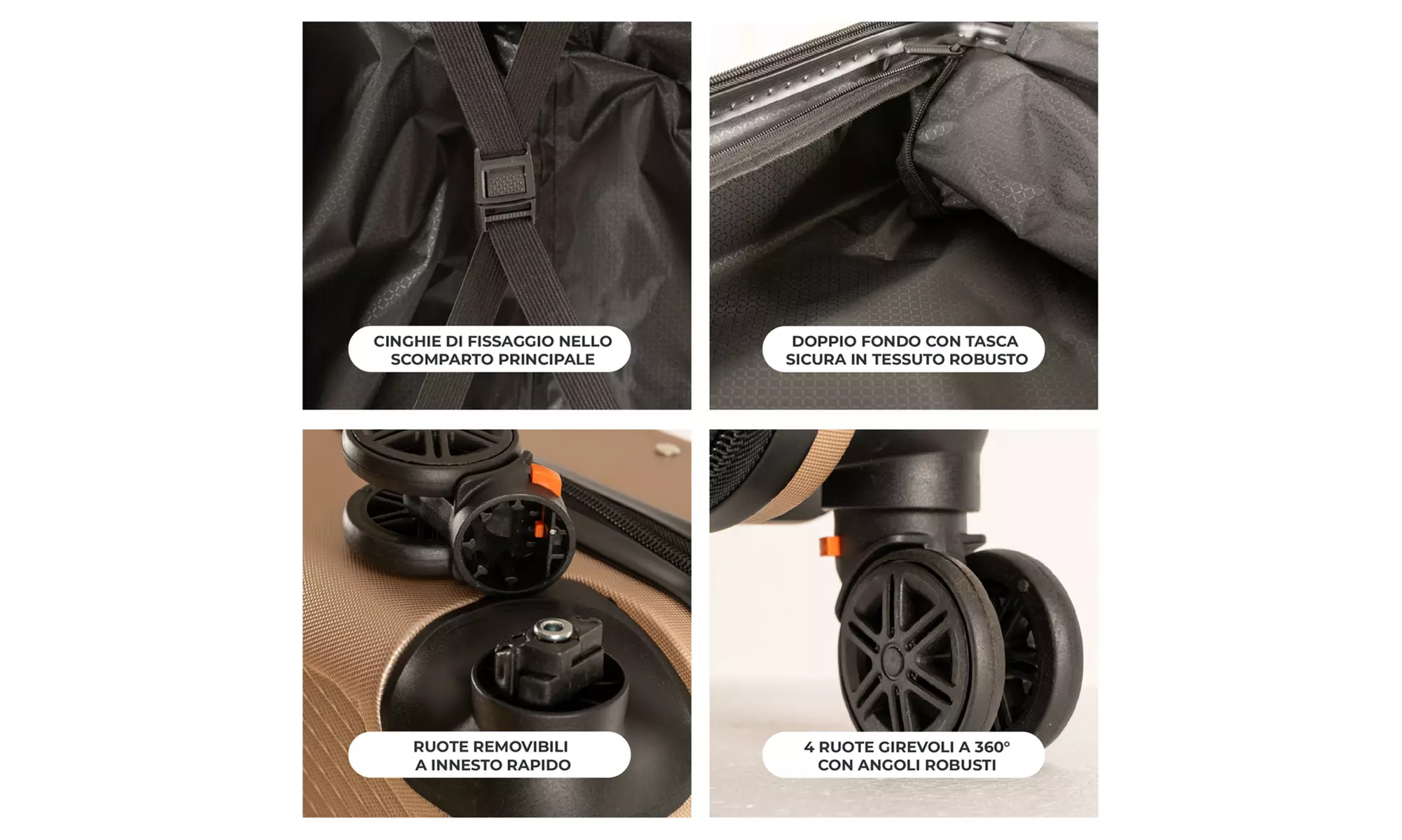 Maleta de cabina de ABS con ruedas desmontables