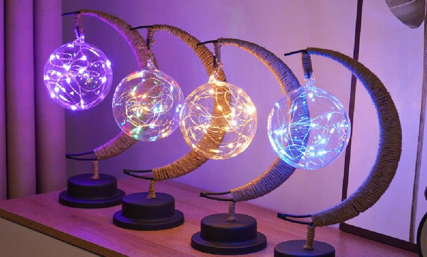 Image 3: LED Half-Moon Rattan Ball Lamp