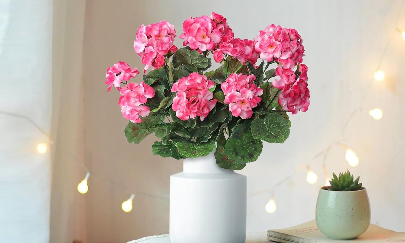 2 Pcs Artificial Geraniums Silk Flowers Faux Flowers Outdoor Plant Bush