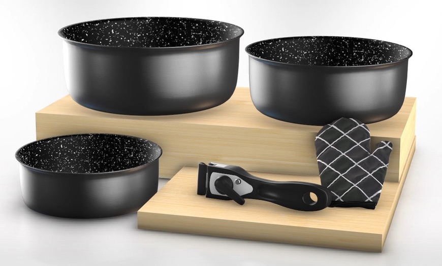Image 4: 5-, 7-, oder 17-tlg. Herzberg Kochgeschirr-Set mit abnehmbarem Griff
