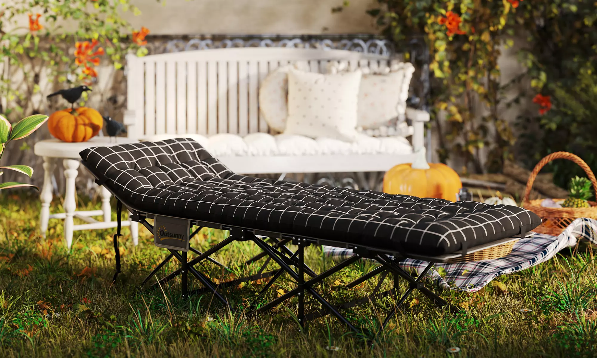 Outsunny Folding Camping Cot Bed with Mattress and Pocket