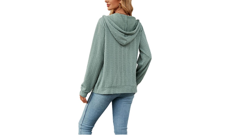 Image 8: Women's Zip Front Hooded Cardigan with Front Pockets