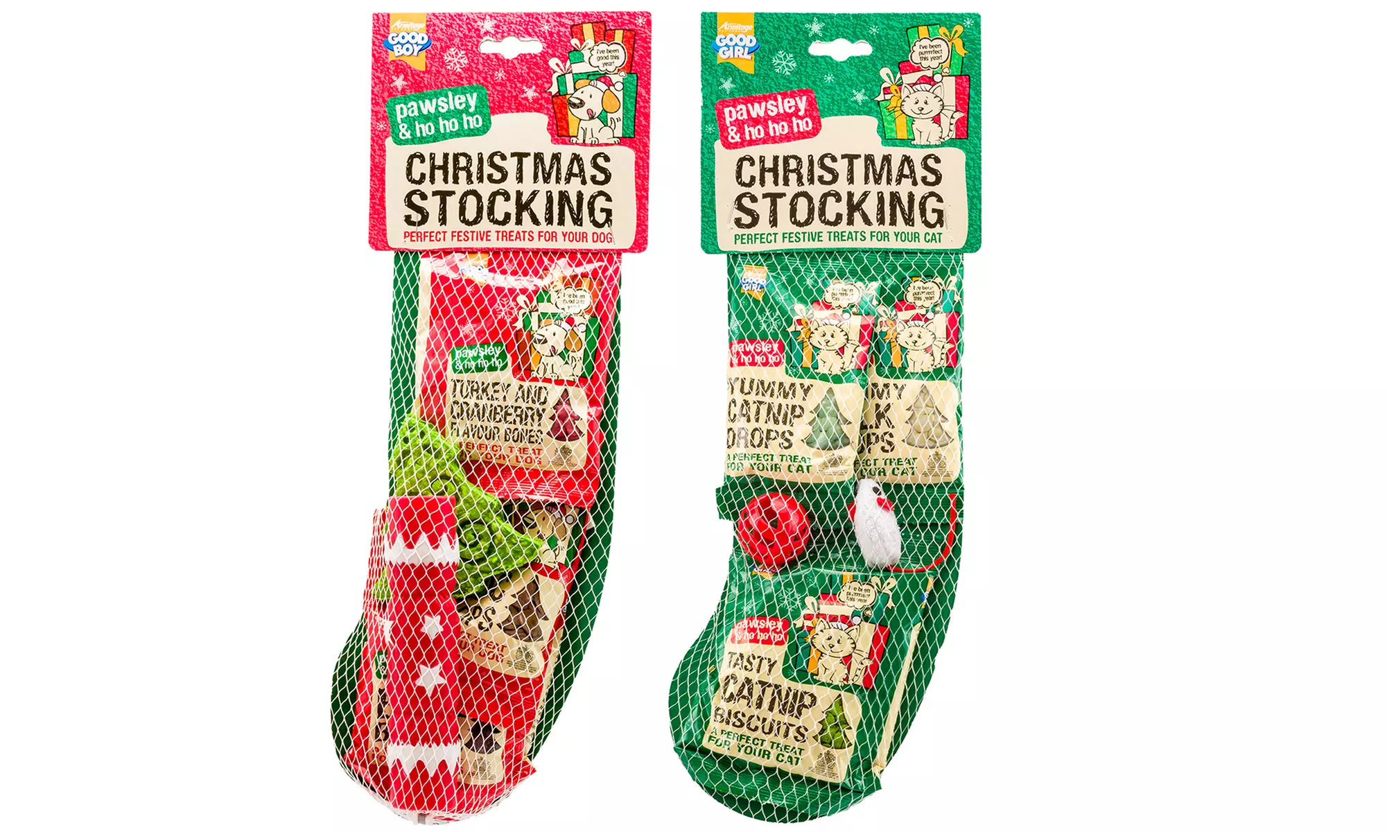 Chaussette cadeau garnie de friandises et jouets amusants pour chien et chat spécial Noël - Primary Image