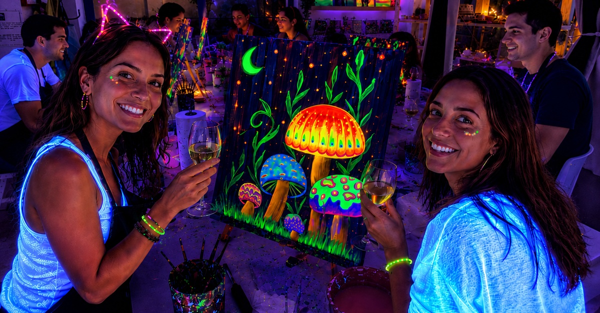 Taller de pintura neón con vino en Málaga