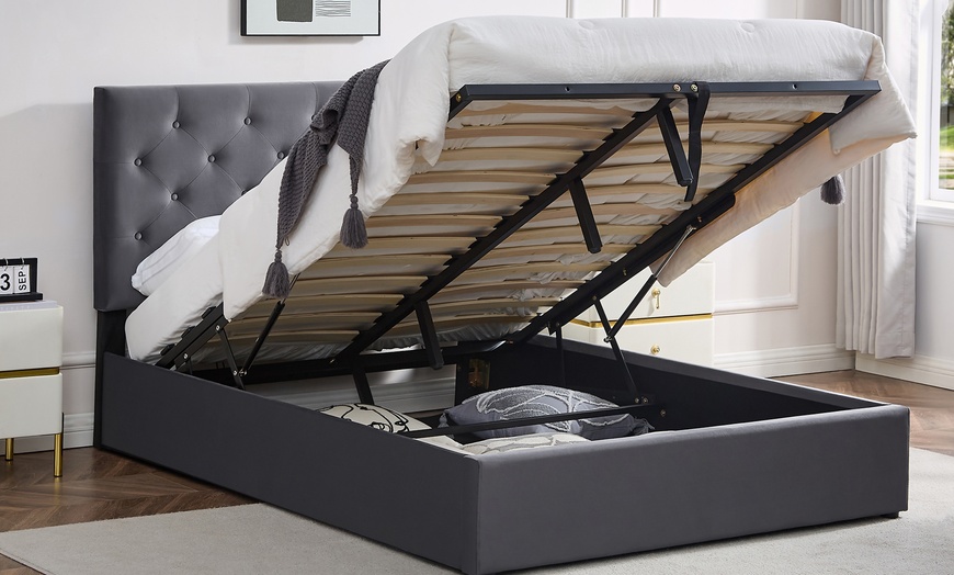 Image 7: Ottoman Storage Bed Frame with Tufted Headboard