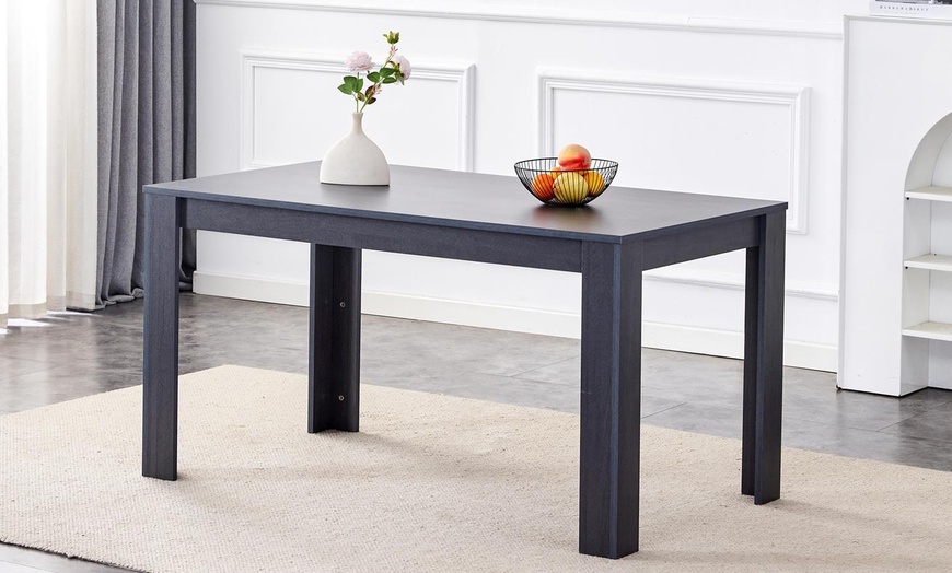 Image 4: Arrow-Design Wooden Dining Set with Velvet Chairs and Bench