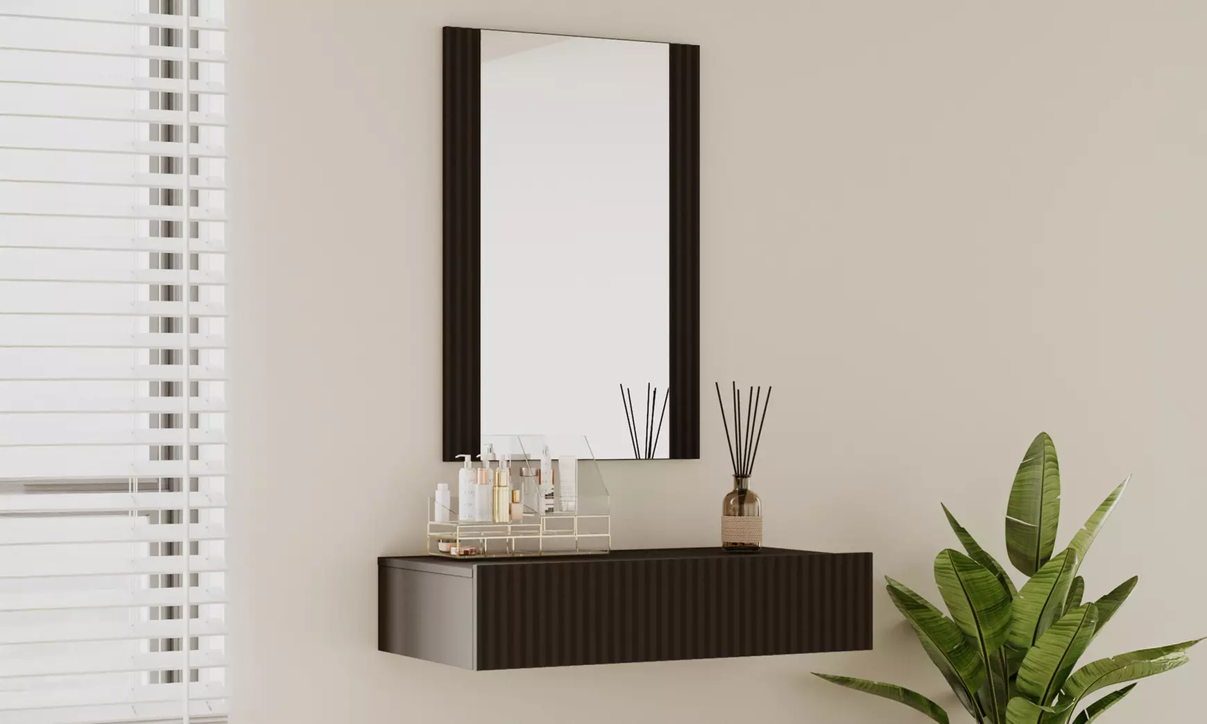 Toletta Velia scanalata con cassetto e specchio