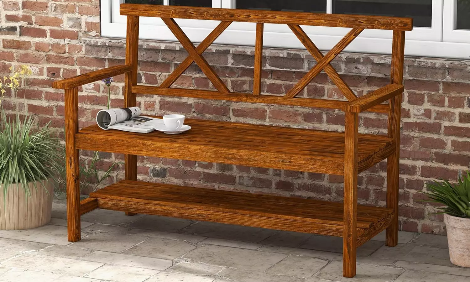 Outsunny Outdoor Bench, Picnic, Wooden or Aluminium