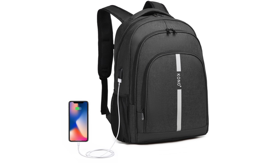 Image 4: KONO Travel Backpack Business Bag with USB Port and Laptop Compartment