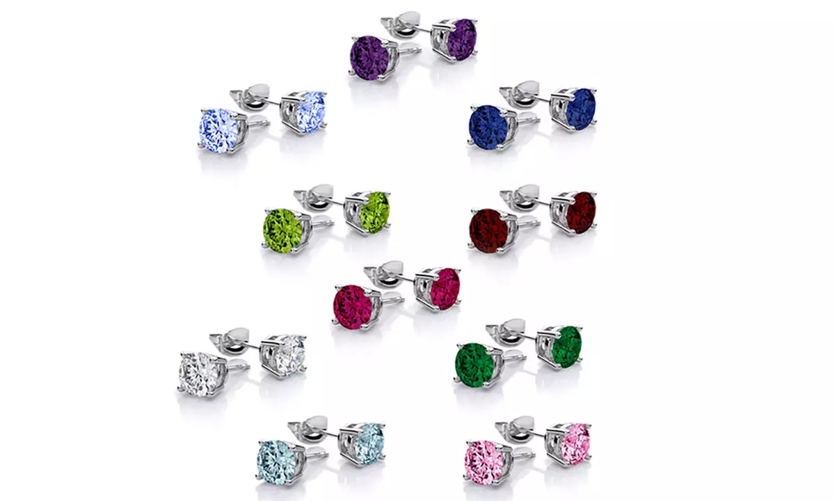 18K White Gold-Plated Stud Earrings with Swarovski Elements (10-Pair) - Primary Image