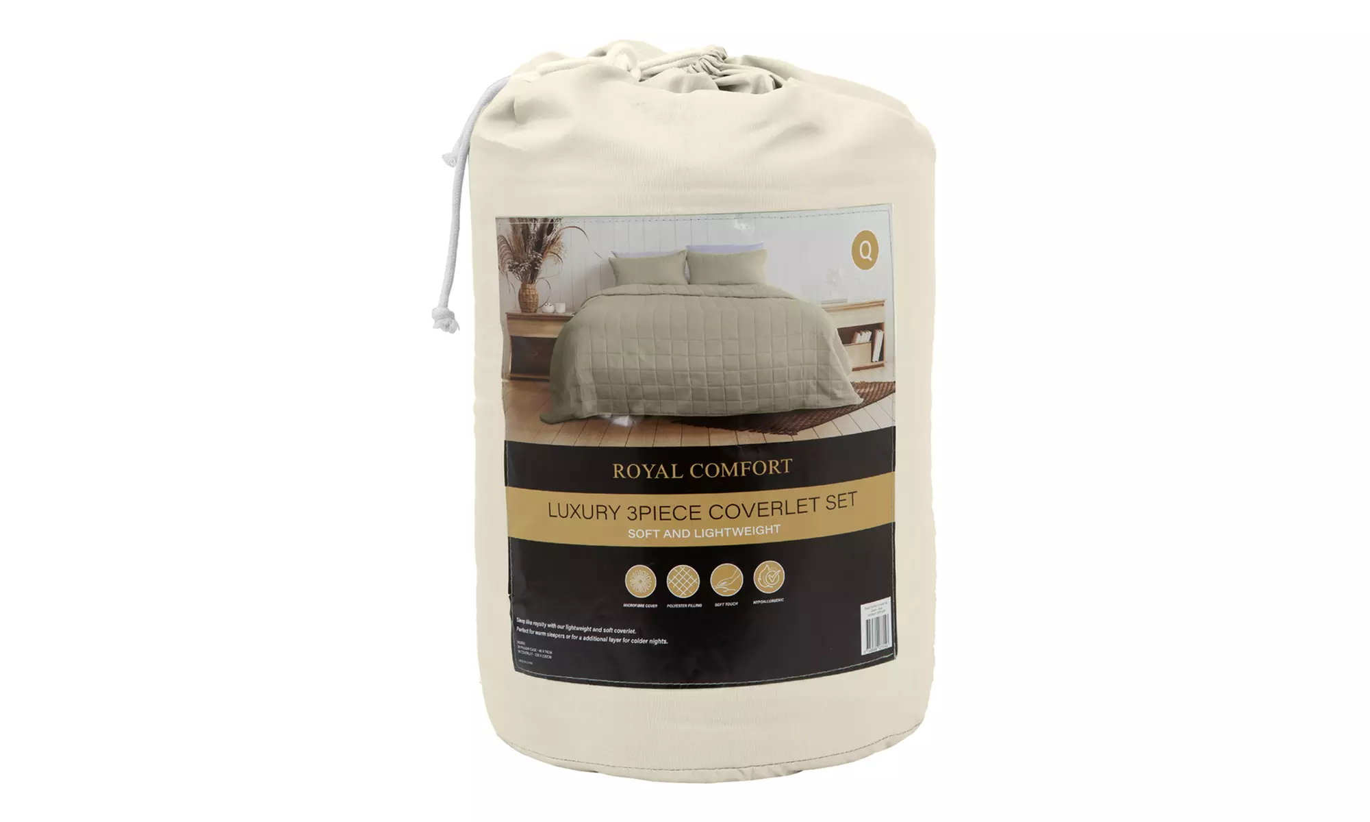 Royal Comfort Coverlet Set - Queen - Beige-10003818