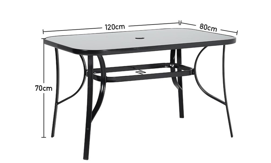 Image 21: Black Tempered Glass Coffee Table with Umbrella Hole 