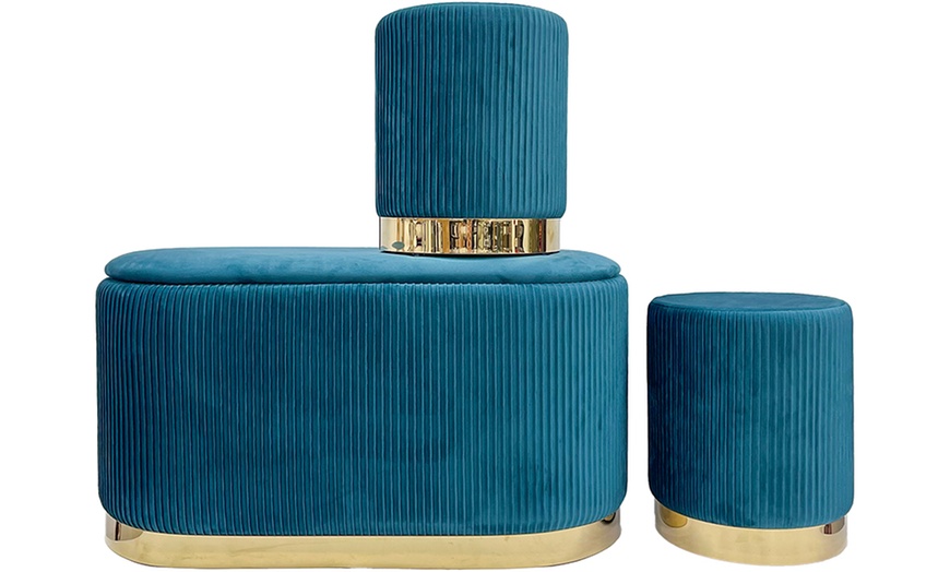 Image 11: Set di 3 pouf moderni in velluto