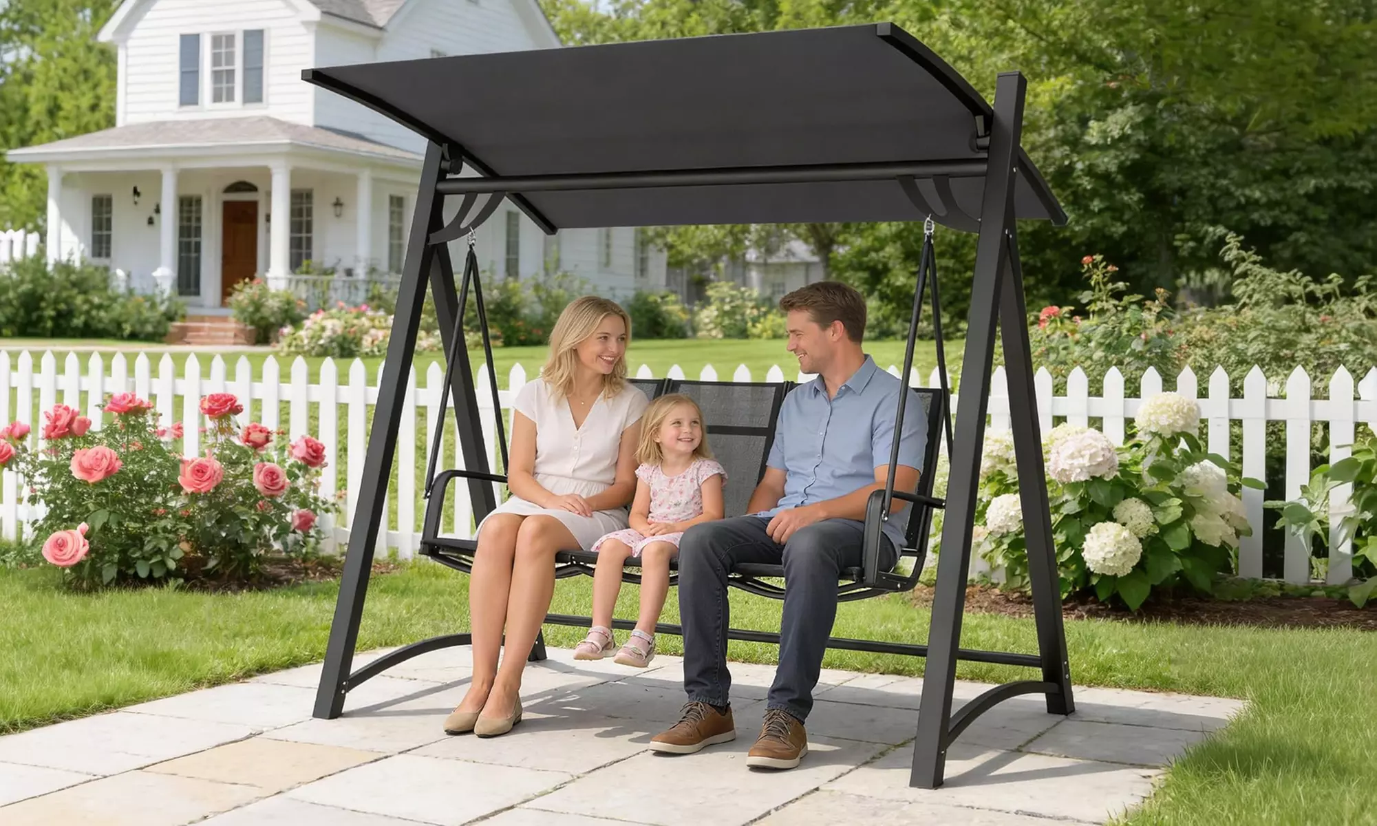 Outsunny 3-Seater Garden Swing Chair; Metal or Wooden Frame