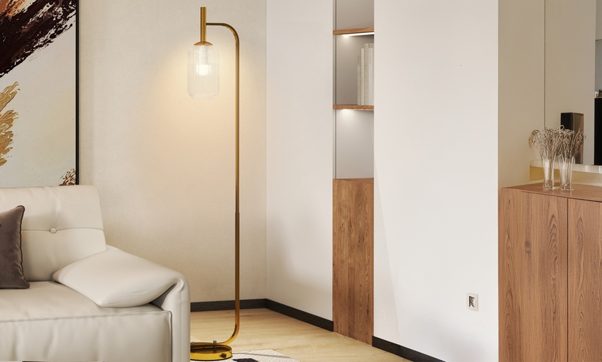 Image 5: HOMCOM Modern Floor Lamp with Glass Lampshade and Foot Switch