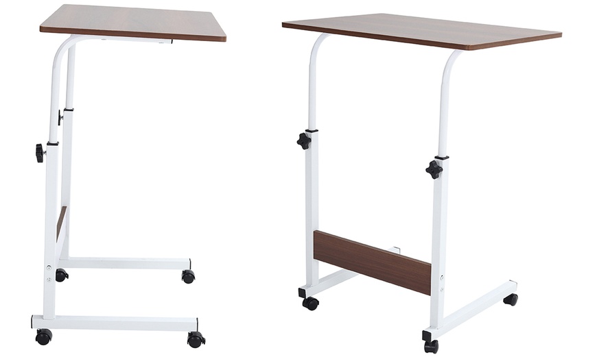 Image 8: Living And Home Height Adjustable Mobile Laptop Table on Wheels 