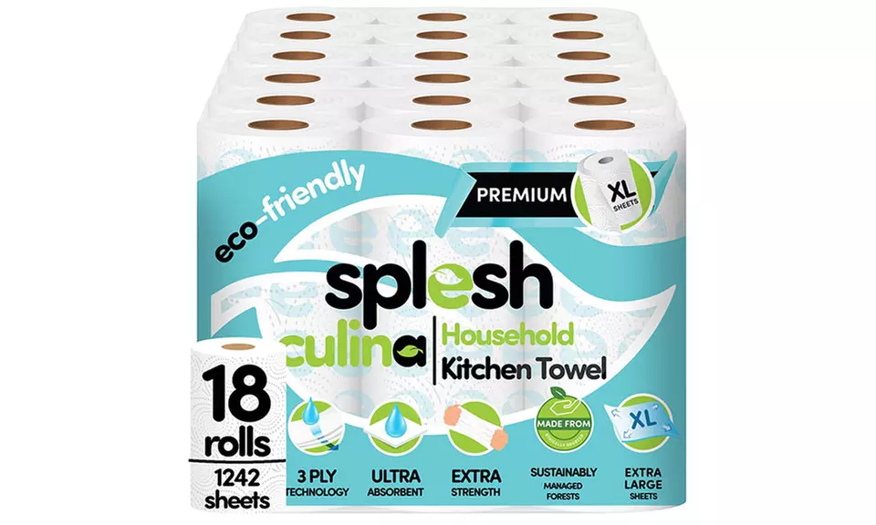 18 Splesh Culina 3-Ply Ultra Absorbent Kitchen Towel XL Rolls - Primary Image