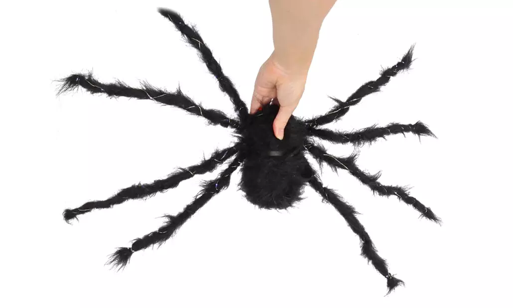 2.5Ft Giant Scary Fake Black Hairy Spiders with Purple Lights for Halloween