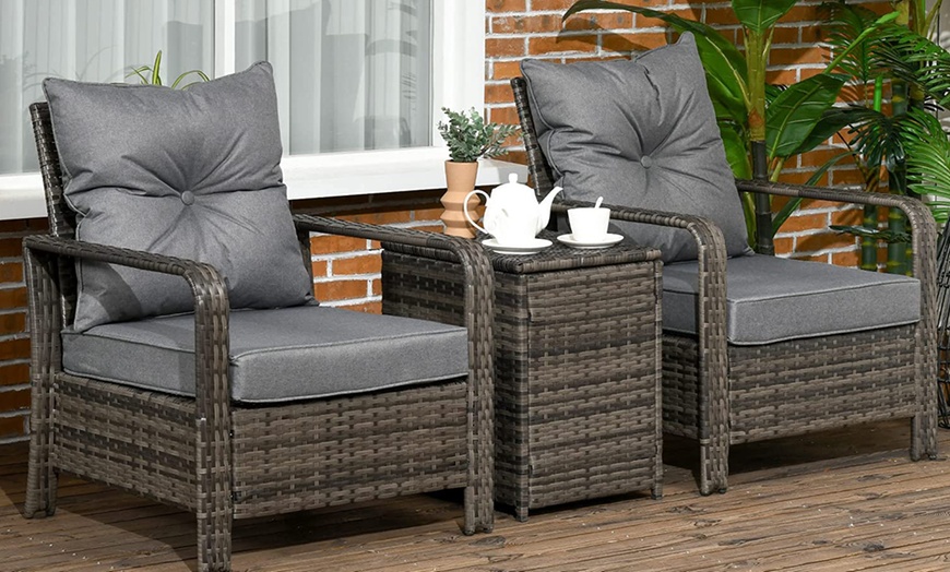 Image 1: Outsunny 3-Piece Rattan Effect Bistro Set