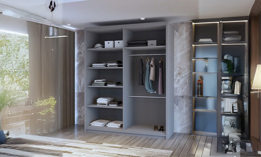 Image 4: Lima Modern Sliding Door Wardrobe with Mirror and Adjustable Shelves
