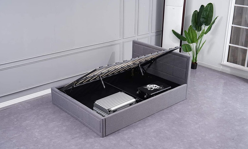 Image 4: Fabric Ottoman Bed with Wooden Frame & Gas Lift Under-Bed Storage 