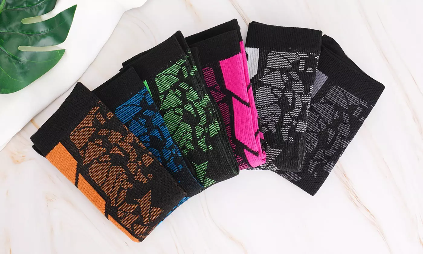 6 Pairs Knee-High Graduated Compression Socks 15-20 mmHg for Nurses Running