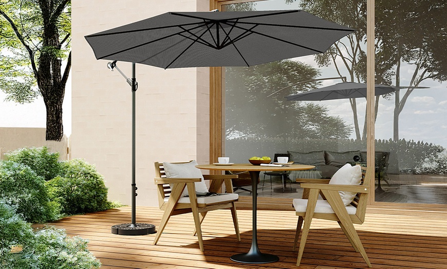 Image 4: Large 3m Grey Cantilever Parasol with Multiple Base Styles 
