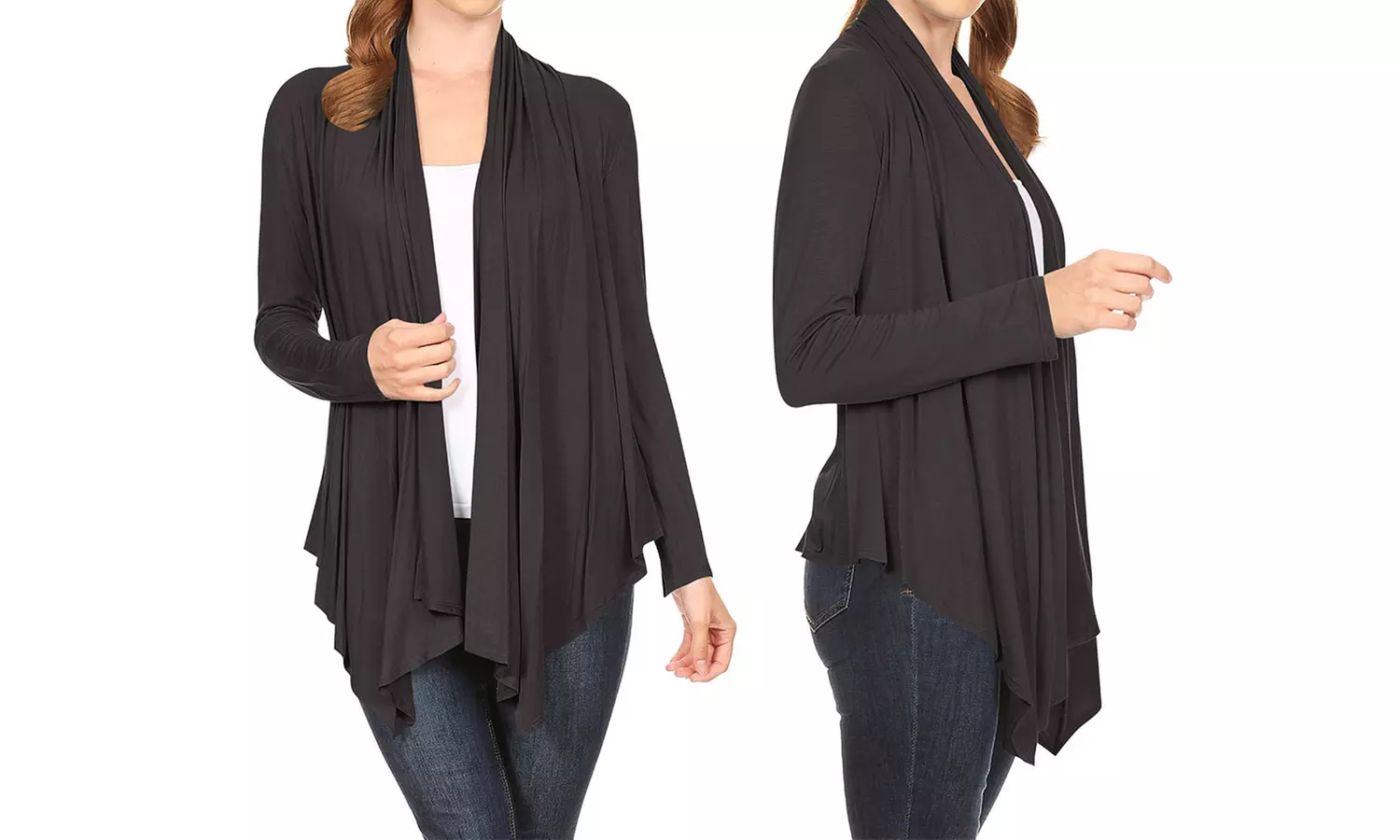 Women's Long Sleeve Draped Neck Open Front Solid Cardigan