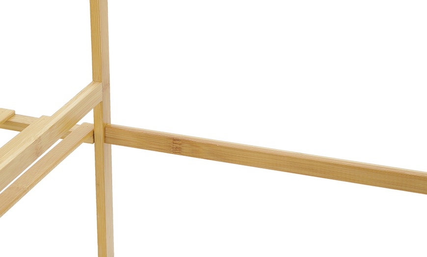 Image 5: Natural Bamboo Garment Rack with Shelves and Hanging Rod