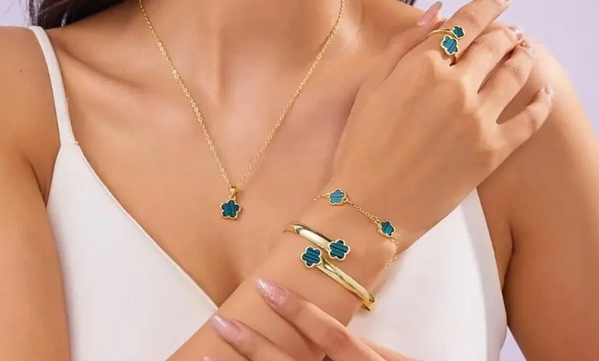 Image 1: 5-teiliges Schmuck-Set mit fünfblättrigem Kleeblatt-Muster
