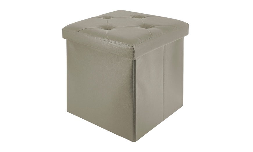 Image 9: Soft Upholstered Pouf with Hidden Storage