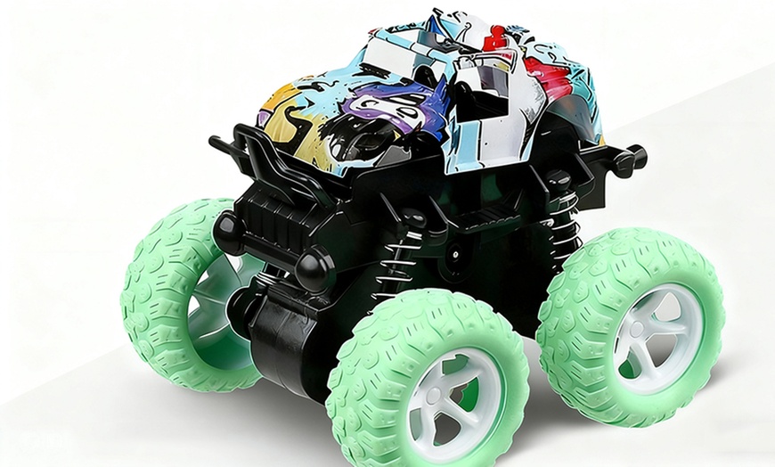 Image 5: 4-Pack 360° Rotating Mini Off-Road Pull-Back Cars for Kids