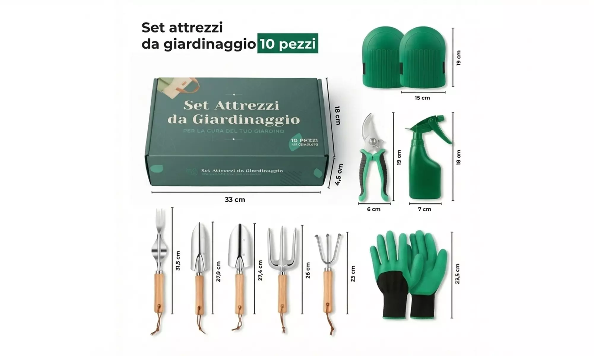 10-teiliges Gartengeräte-Set aus Edelstahl mit Aufbewahrungstasche