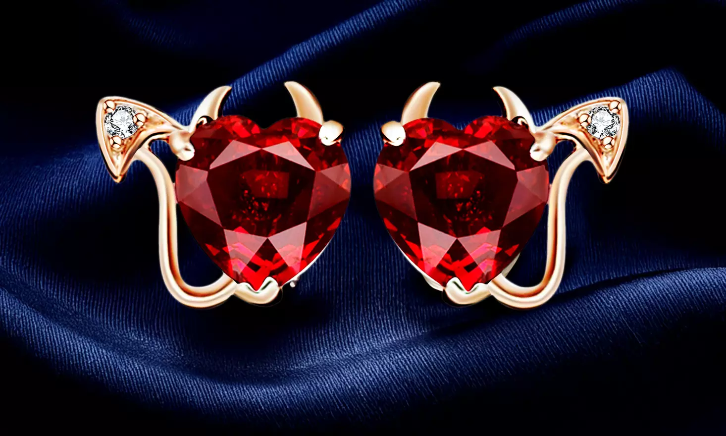 Ruby Stud Devil Earrings in 18K Gold Plating