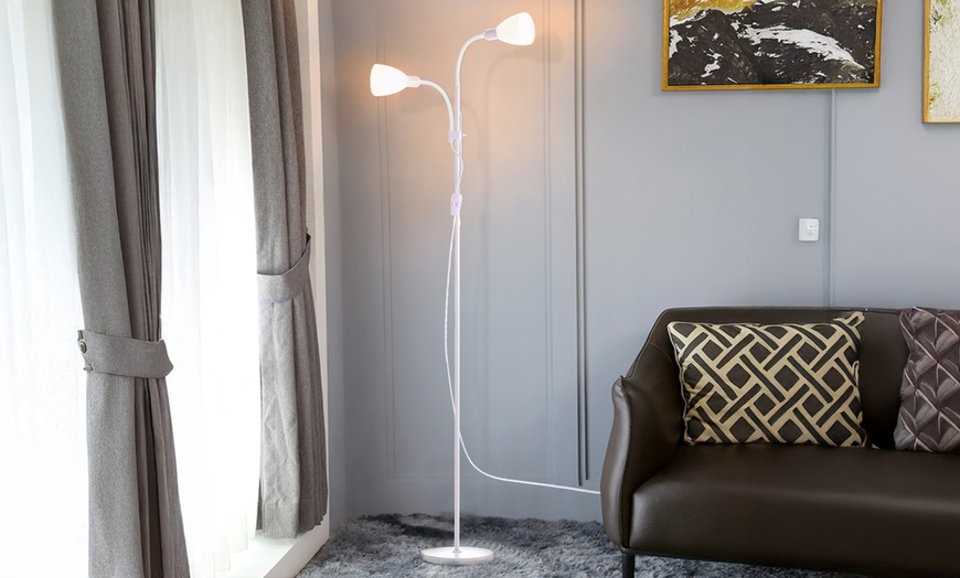 Image 4: Living And Home Adjustable 2-Head Floor Lamp with Conical Shades
