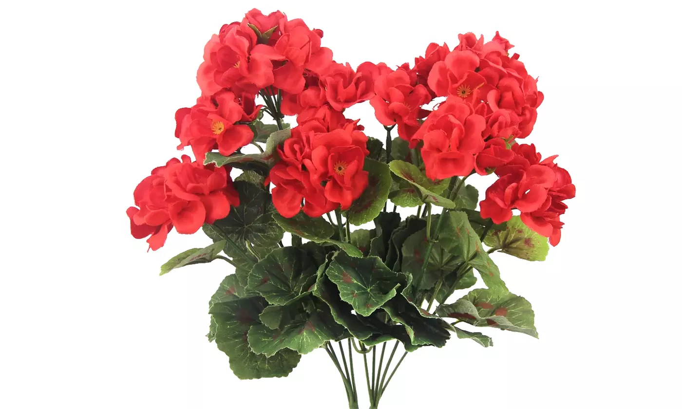 2 Pcs Artificial Geraniums Silk Flowers Faux Flowers Outdoor Plant Bush