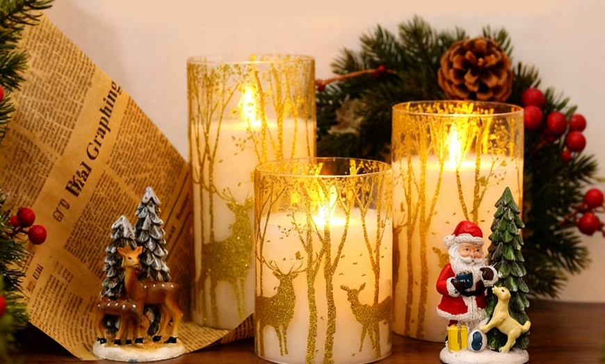 Image 1: Three Pieces of LED Electronic Candle Lights with Elegant Elk Design