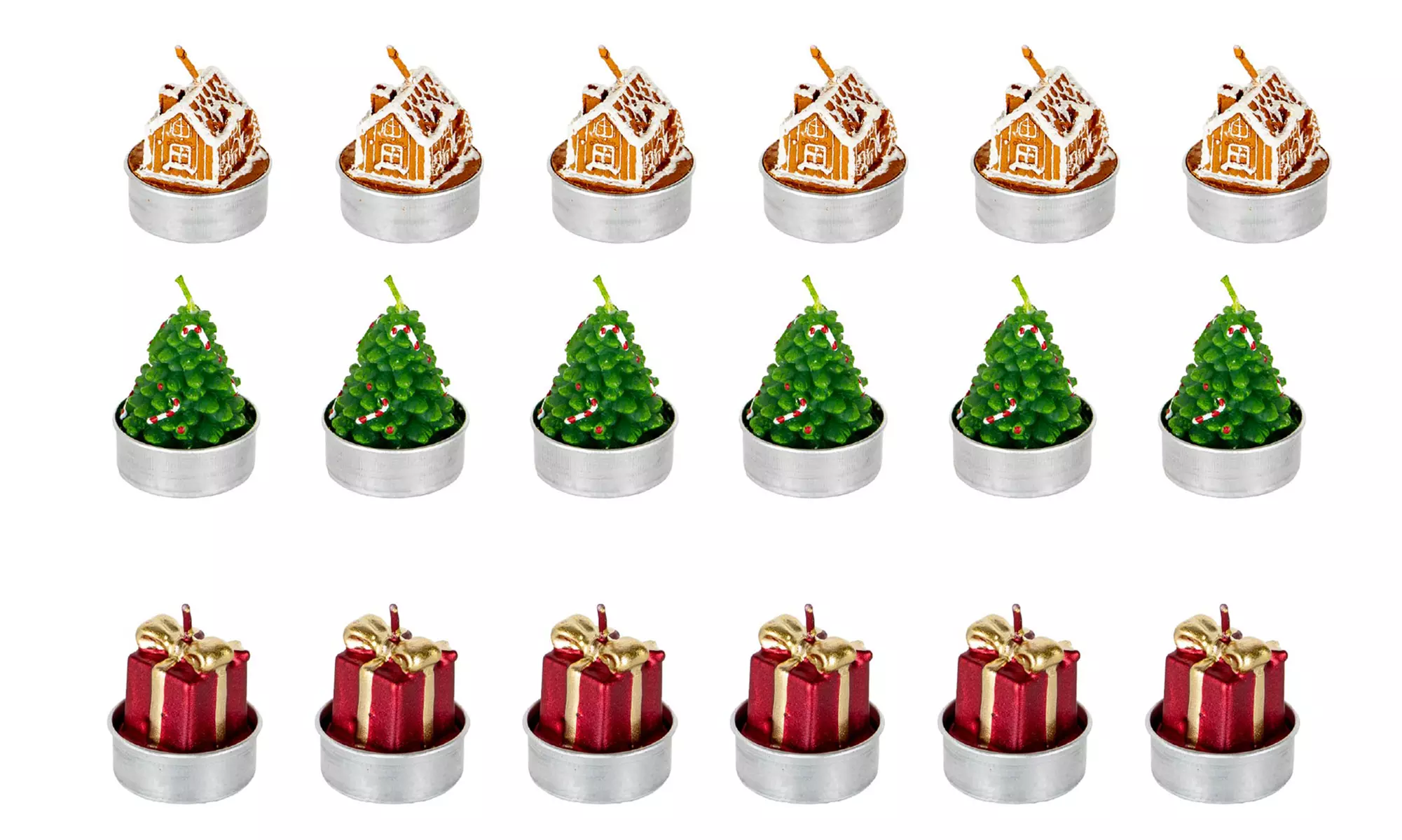 Set mit 18 3D-Weihnachts-Teelichtern – inklusive Geschenktasche