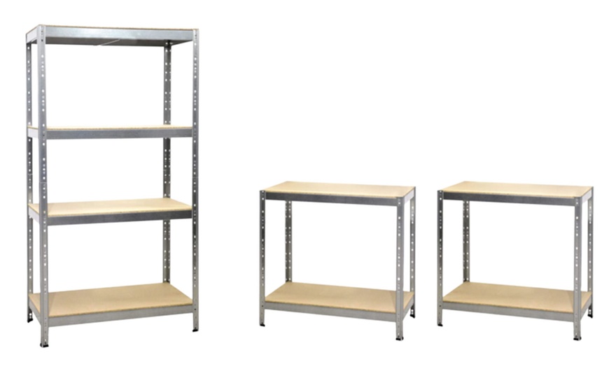 Image 1: Four-Tier Galvanized Metal Shelving Rack