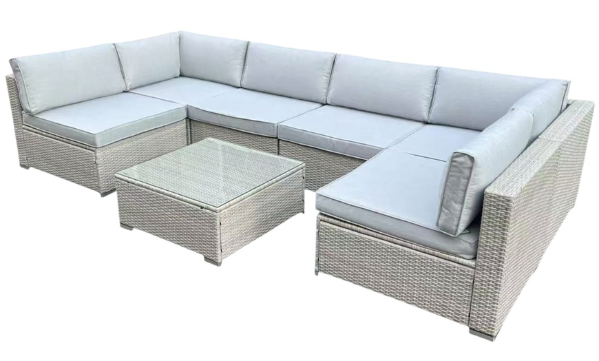 Image 3: 6-Seater U-Shaped Rattan Effect Garden Furniture Set