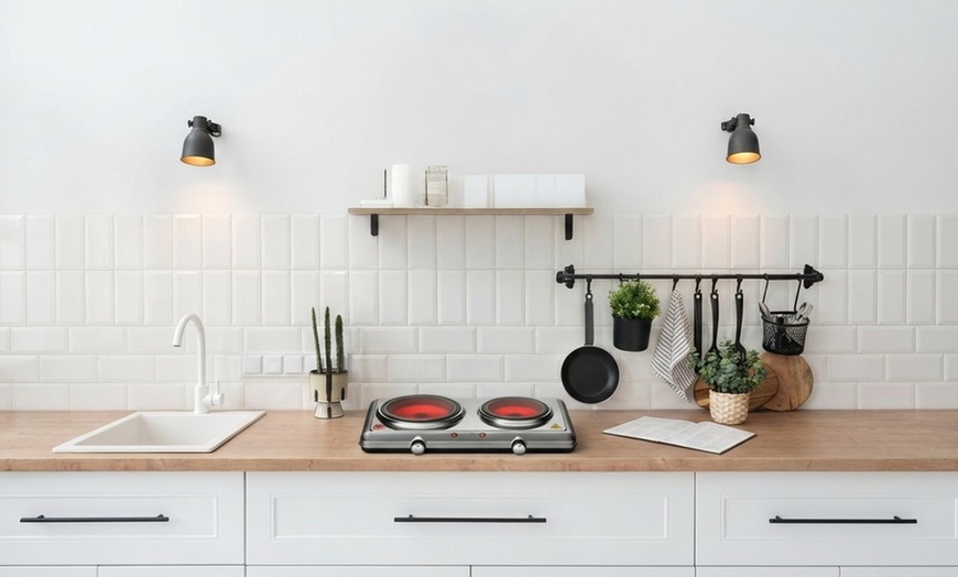 Image 3: Cuisinière électrique à double plaque de cuisson infrarouge en acier