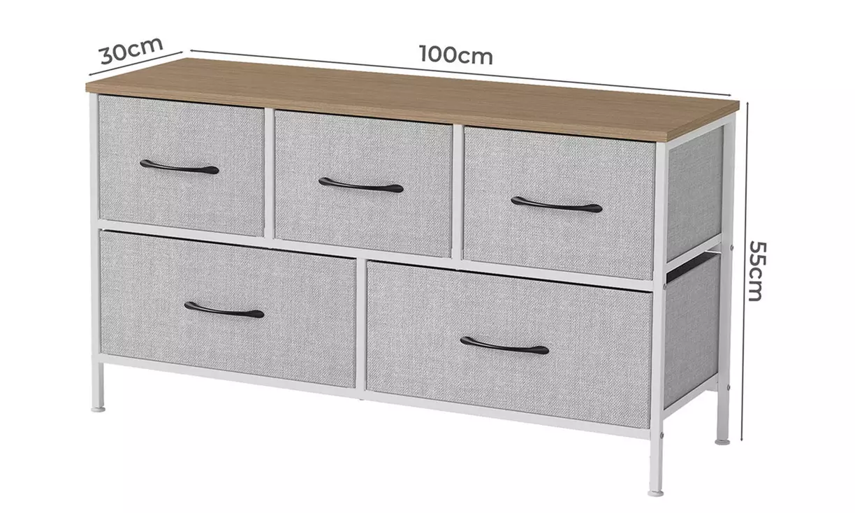 Fabric Chest of Drawers Collection - Rustic Wood & Grey Storage Units