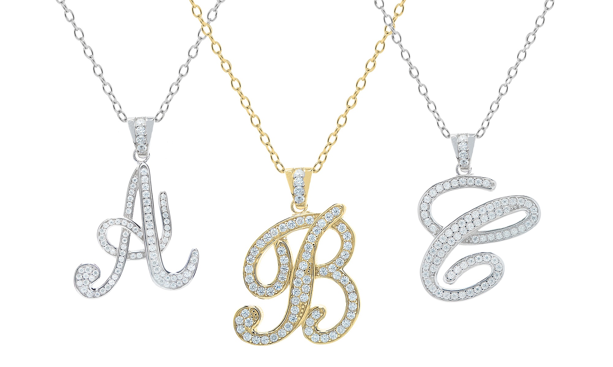 Script Initial Pendant Necklaces in Sterling Silver