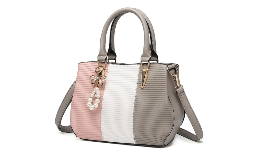 Image 27: Women's Color-block Fashion Tote and Top Handle Handbags