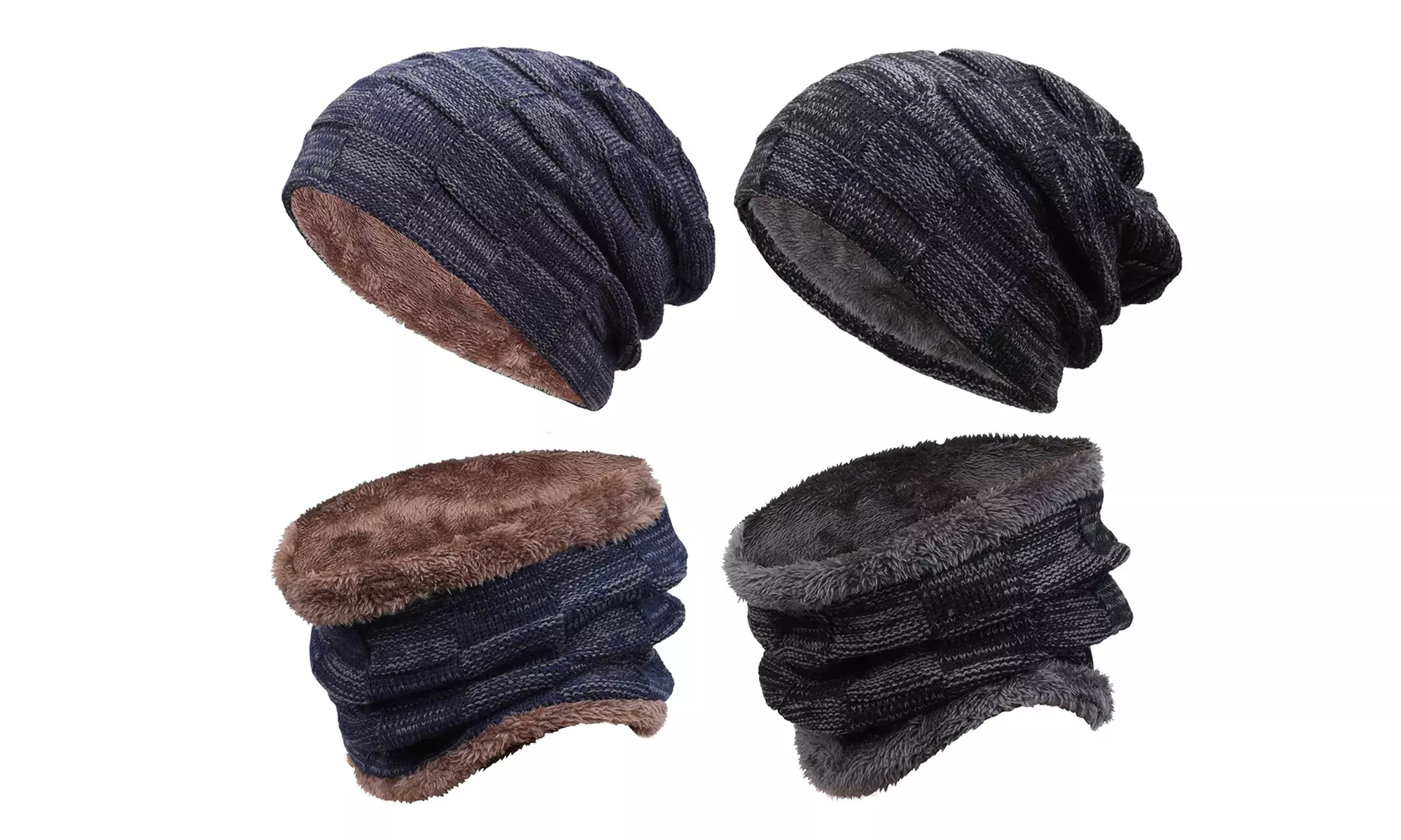 Gevoerde beanie, naar keuze met bijpassende nekwarmer