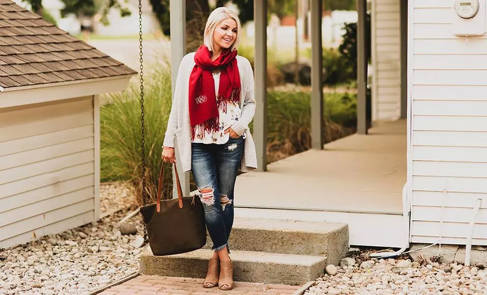 One, Two, Three, Five, or Ten Personalized Monogrammed Pashmina Scarves from Qualtry (Up to 53% Off)  - Primary Image