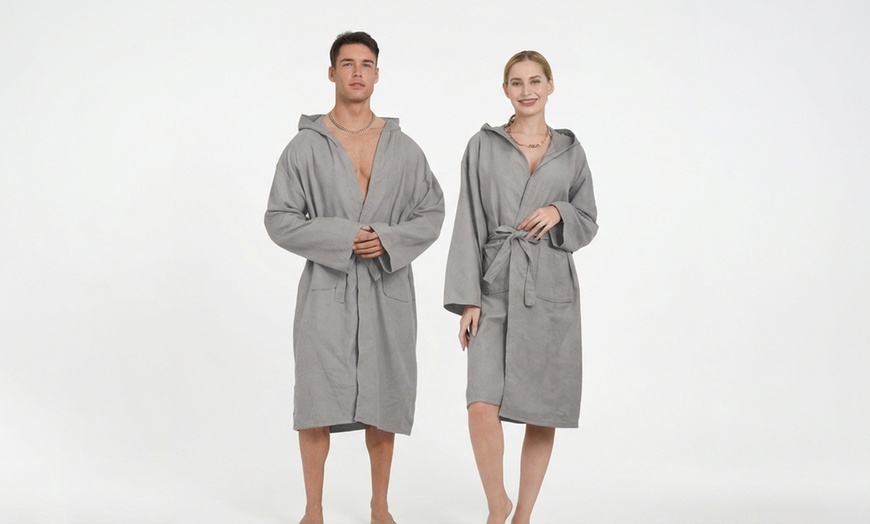 Image 6: Unisex Hooded Bathrobe in Soft Microfiber 