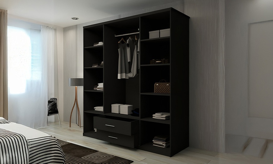 Image 8: Lucca Modern 4 Door Hinged Wardrobe with Mirror and Drawers