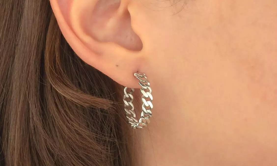 Italian 925 Sterling Silver 18MM Curb Hoop Earrings Stamped 925