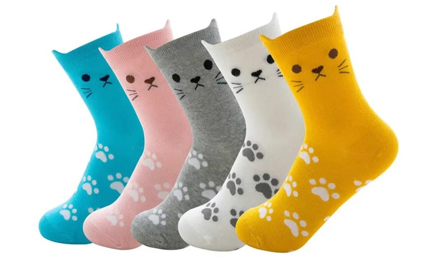 Image 2: Five Pairs of Women's Cartoon Kitty Socks